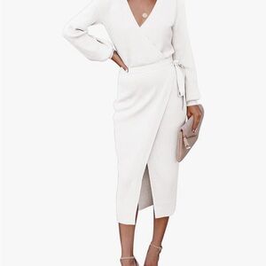 Elegant White Wrap Sweater Dress